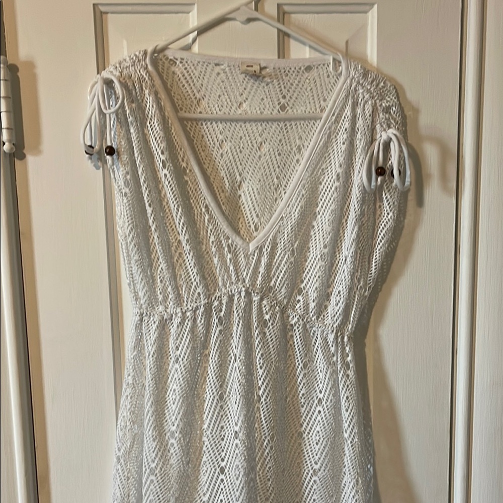 White Crochet V-Neck swim coverup